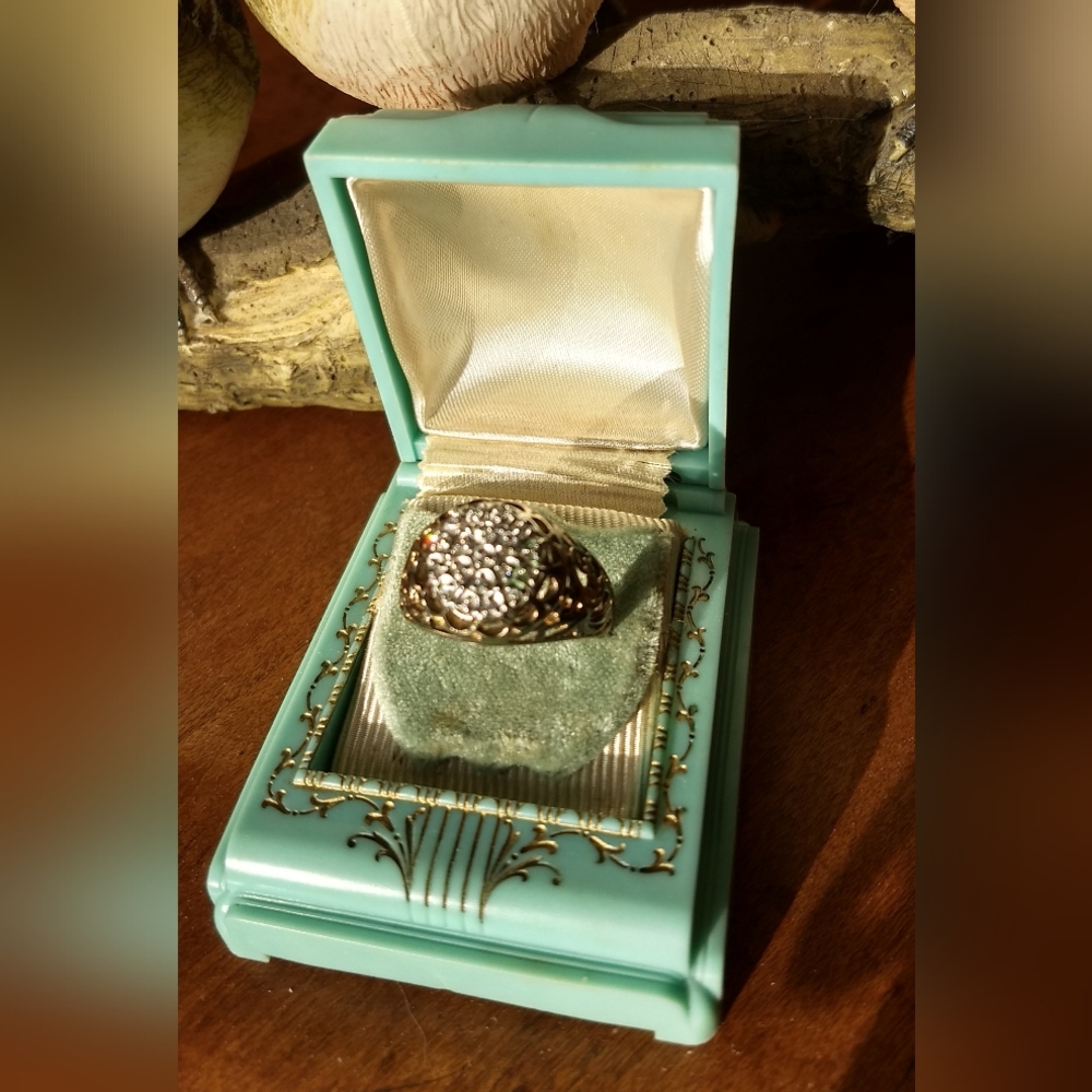 Domed Gold Ring with Pave Cluster Size 11